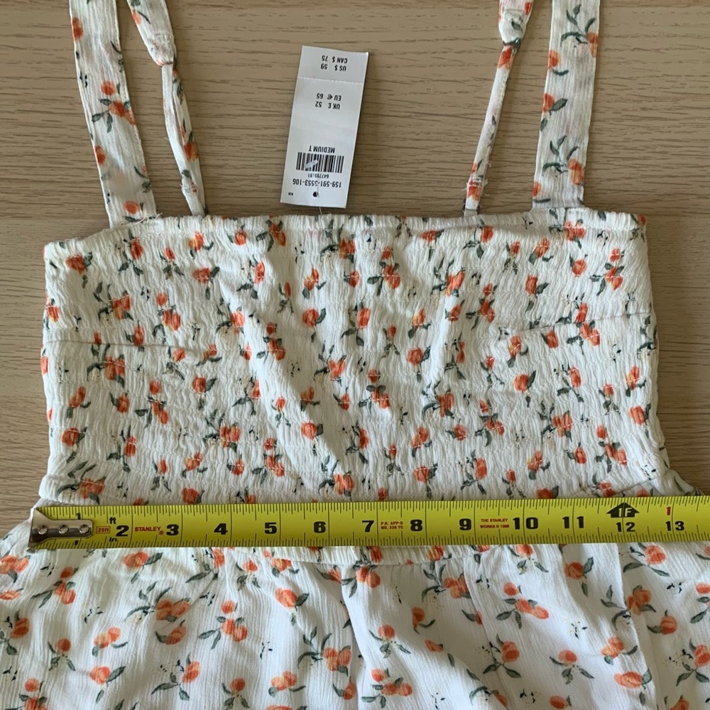 *SOLD* NWT Abercrombie & Fitch Smocked Squareneck Mini Dress, White Peach, MTall - Picture 9 of 15